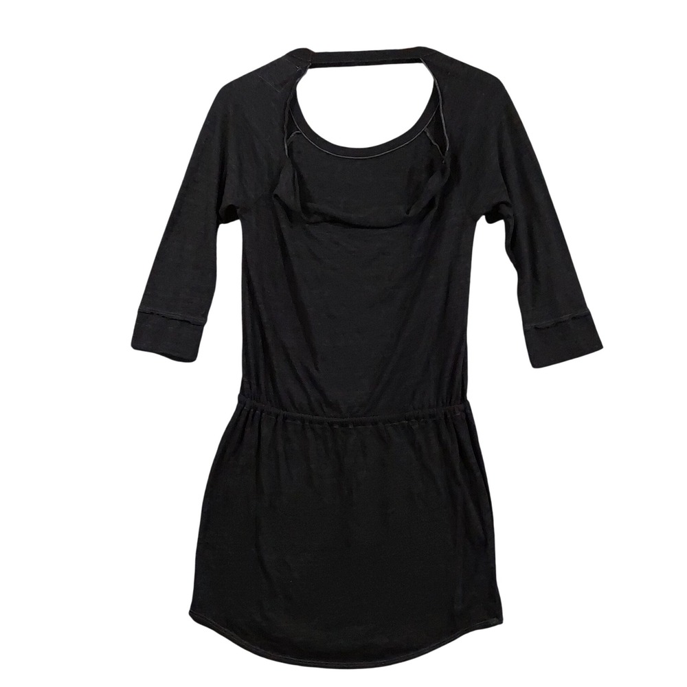 Chaser Mini Dress Women Medium Black Open Back Drawstring Waist 3/4 Sleeve